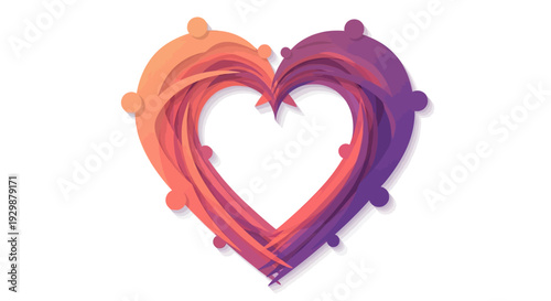Colorful heart-shaped design with interconnected people in orange, purple hues for World Happiness Day or International Day of Happiness, symbolizing unity and global joy.