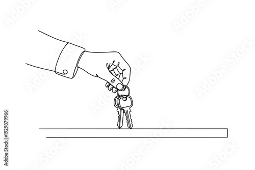 Continuous Line Drawing of Hand Holding Keys - Real Estate or Vehicle Exchange