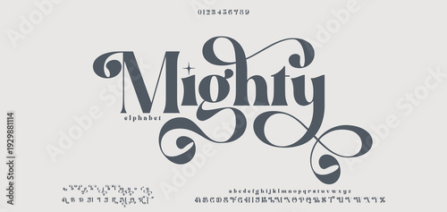Mighty Elegant Font, luxury, wedding, modern, beauty font. Classic Lettering Minimal Fashion Designs. Typography modern serif fonts regular decorative vintage concept. vector illustration 
