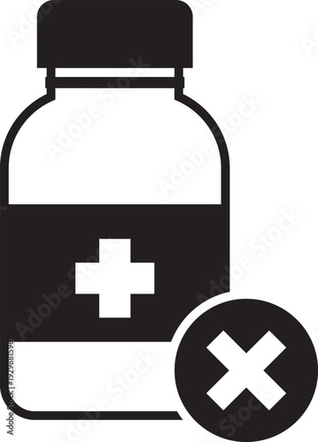 Medical bottle with cross and cancellation symbol icon