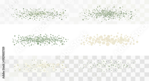 Abstract decorative elements in green and beige colors on transparent background