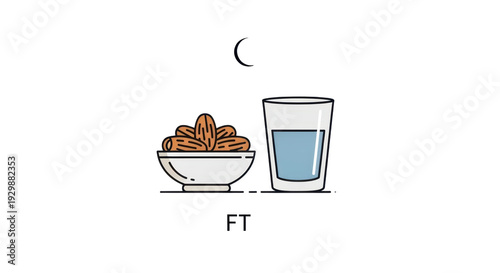 Minimalist iftar time icon with dates and water for Ramadan observance and professional Islamic cultural marketing strategy. isolated on white