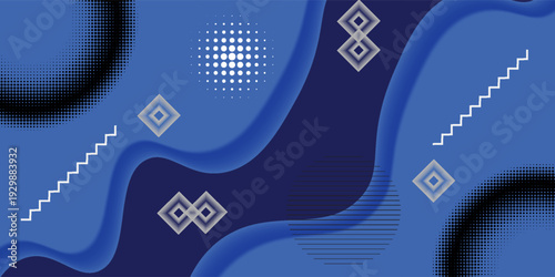 Modern abstract blue background with flowing wave shapes circles and dotted patterns ideal for web banners posters presentations corporate branding and digital graphic projects