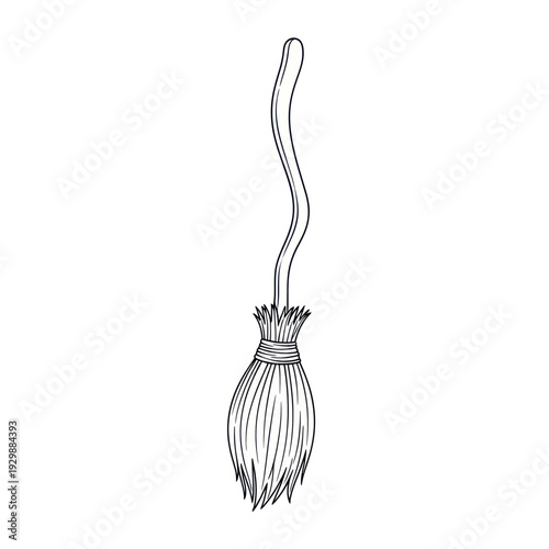 Hand-drawn Witch's Broomstick Icon - Magical Cleaning Tool Vector Illustration