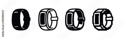 Stylized Black and White Fitness Tracker Smart Band Icon with Outline