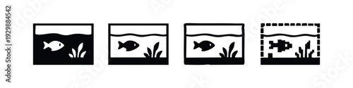 Flat and Pixel Art Fish Bowl Aquarium Icons