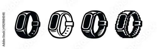 Detailed Outline Fitness Tracker Smart Band Icon with Strap Features