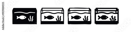 Flat and Pixelated Aquarium Fish Tank Icons Set