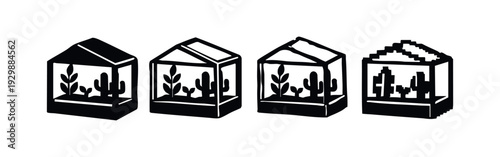Isometric 3D and Pixel Art Terrarium Cactus and Plant Icons
