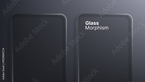 Two rectangular glass morphism elements with rounded corners on a dark background. Transparent creative interface design for app, poster.