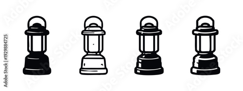 Set of Modern Camping Lantern Icons in Black and White Vector Graphics