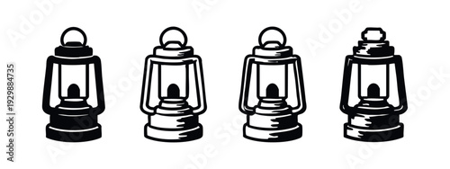 Collection of Traditional Oil and Hurricane Lantern Icons for Retro and Camping Designs