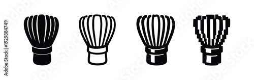 Set of Matcha Whisk (Chasen) Icons for Japanese Tea Ceremony and Cuisine