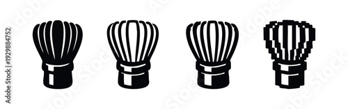 Diverse Collection of Matcha Whisk (Chasen) Icons in Black and White Stylizations