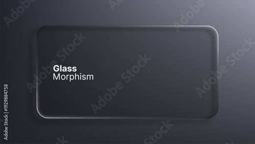 Liquid glass morphism vector rectangle frame isolated on dark background. Creative template geometric shape for web interface design element.