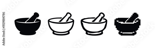 Simple Mortar and Pestle Icon Set in Various Styles