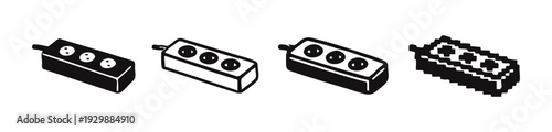 Modern and Pixelated Power Strip Icons Set. Black and White Vector for Electrical Devices.