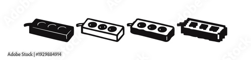 Electrical Power Strip and Socket Icons Collection. Various Styles in Black and White Vector Graphics.
