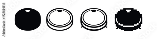 Robot Vacuum Cleaner and Smart Home Device Icons. Top View Black and White Vector Collection.