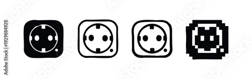 Electrical Socket Type F Vector Icons Set with Flat, Outline, Hand-Drawn, and Pixel Art Styles