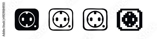 Electrical Power Outlet Type F Vector Icons Set in Various Design Styles
