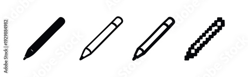 Stylus Pen Pixelated and Outline Icons Set. Digital Pen and Marker for Drawing, Tablet, and Smart Devices.