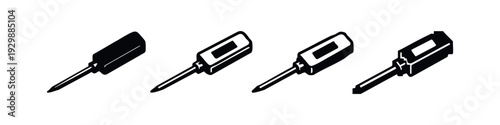 Isometric Screwdriver Tool Icon Set with 3D Perspective and Black and White Styling