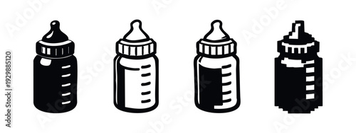 Isometric Baby Feeding Bottle Icon Set with 3D Perspective for Childcare Concepts
