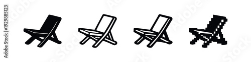 Diverse Beach Chair Icons: Solid, Outline, Sketchy, and Pixel Art Designs