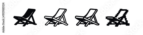 Stylized Folding Beach Chair Icons: Solid, Outline, Hand-Drawn, and Pixel Art Interpretations