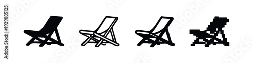 Set of Minimalist Beach and Folding Chair Icons with Artistic Renderings