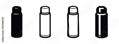 Set of four cylindrical tube container icons including solid, outlined, and pixelated designs for various products.