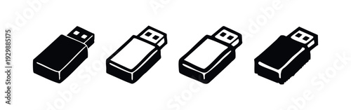 Isometric USB Flash Drive Icons Set with 3D and Pixel Art Styles for Technology Designs