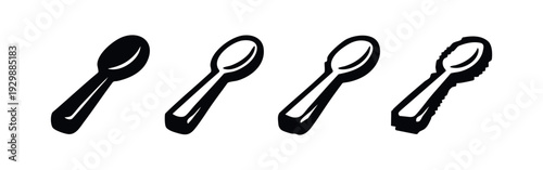 Isometric Spoon Icons Set with 3D and Pixel Art Styles for Dining and Kitchen Graphics