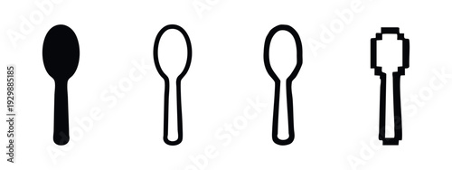 Spoon Utensil Icons Set in Flat Design and Pixel Art Styles for Culinary Concepts