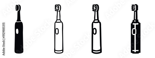 Detail-Oriented Electric Toothbrush Silhouette and Outline Pixel Art Icons