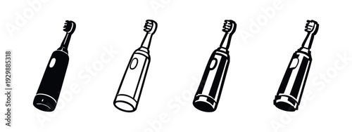 Angled Electric Toothbrush Silhouette and Outline Pixel Art Icons