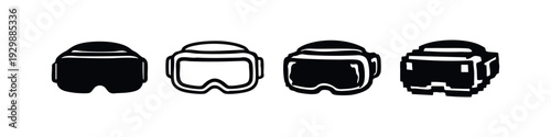Front View Virtual Reality Headset Icons Set in Solid, Outline, Distressed, and Pixelated Styles