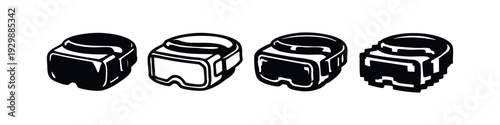 VR Headset Icon Collection: Gaming, Metaverse, and Immersive Technology Vector Graphics on White