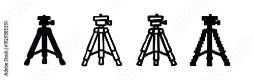 Set of Tripod Camera Stand Icons in Various Styles