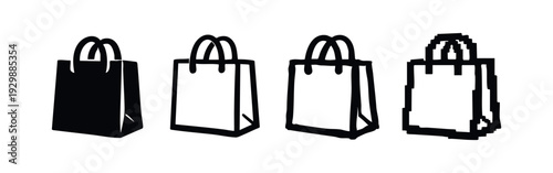 Shopping Bag Icons Set in Diverse Design Styles