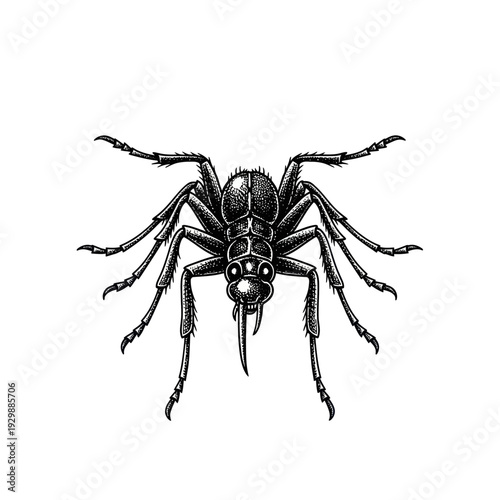 Detailed Black and White Stipple Art Spider Illustration