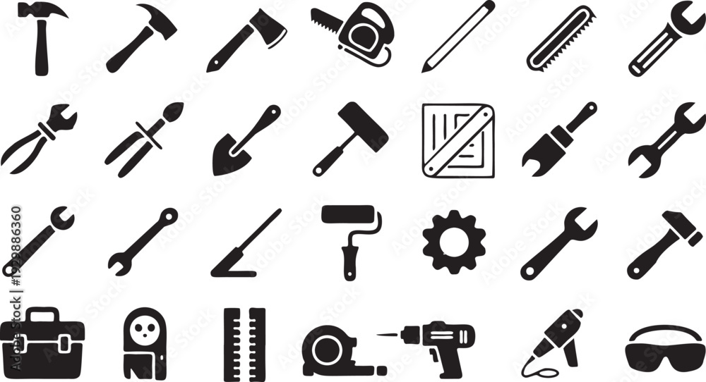 Fototapeta premium Construction and Repair Tools Silhouette Icon Set