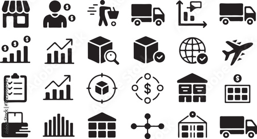 Logistics and Business Silhouette Icon Set