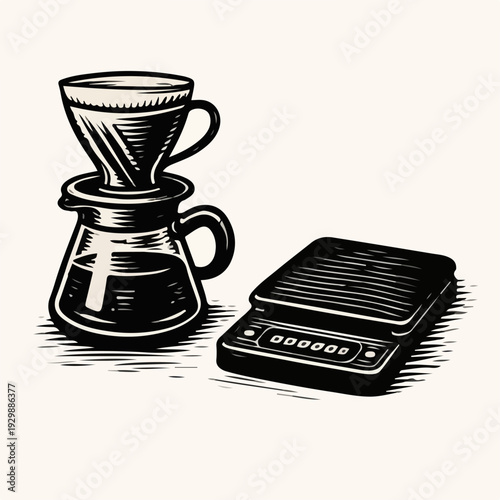 Pour Over Coffee Dripper Illustration Vintage Style