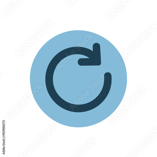 A blue circular icon with a dark blue circular arrow refreshing symbol on a white background