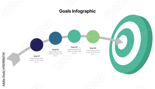 Four Step Goals Infographic With Arrow Hitting A Target