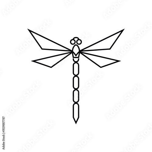 Minimalist Dragonfly Icon, Line Art Insect Symbol, Simple Vector Illustration