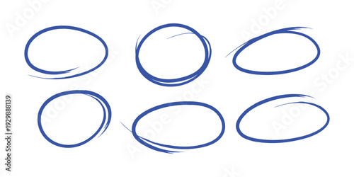 Blue Hand Drawn Circle Highlight Set – Marker Scribble Oval Frames and Sketch Emphasis Shapes for Presentation, Business Documents and Web Design