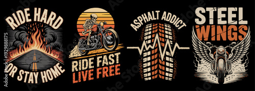 Ride Fast Live Free Motorcycle Typography Bundle – Steel Wings, Ride Hard or Stay Home, Vintage Biker Graphics